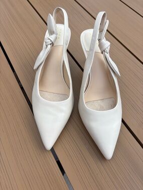 Alex Marie White Leather Pointed Slingback Heels with Knot Detail
